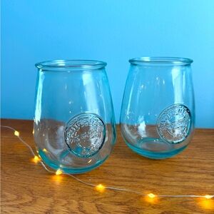San Miguel 100% Authentic Recycled Aqua 22 oz Stemless Wine Glasses Set Of 2
